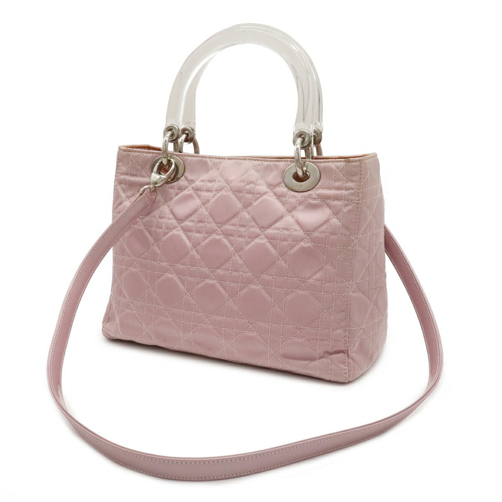 Dior Cannage Handbag Lady Pink Nylon Leather Light Christian - Picture 1 of 9